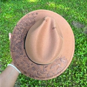 Hand burned mushroom fedora